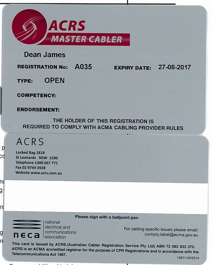 ACMA approved license from ACRS